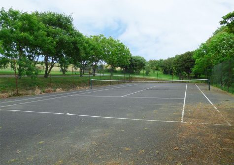 The tennis court at Linhay, Bush