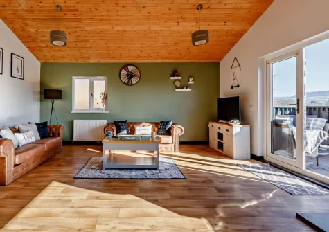 The living area at Little Ash Lodge, Fenny Bridges