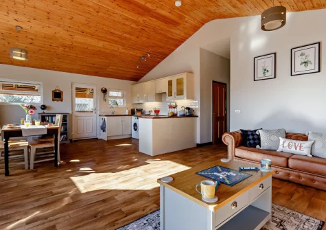 The living area & kitchen at Little Ash Lodge, Fenny Bridges