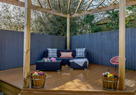 The garden outdoor sitting area at Little Ash Lodge, Fenny Bridges