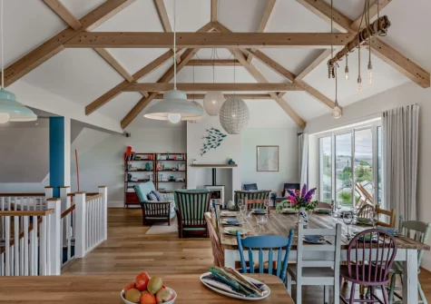 The living & dining area at Little Egret View, Newquay