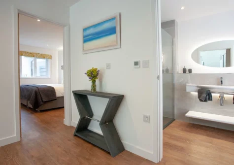 The bedroom & shower room at Little Foxes, Perranporth