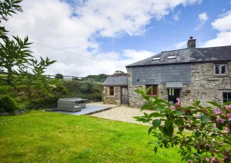 The patio, outdoor sitting area & fully enclosed garden at Little Landlake, South Petherwin