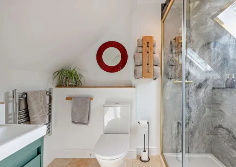 The shower room at Little Merryfield, Guineaford