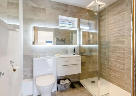 Bedroom #2 en-suite shower room at Little Owls Barn, Tideford Cross