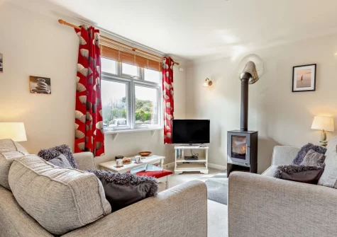 The living room at Little Pebble, Porthallow