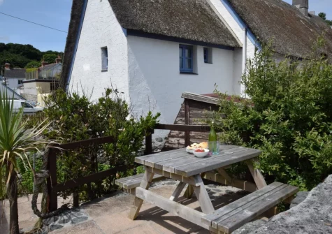 The terrace & alfresco dining area at Little Pebble, Porthallow