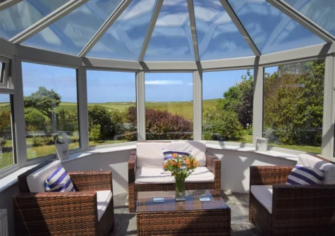 The conservatory at Long Cottage, Trelights