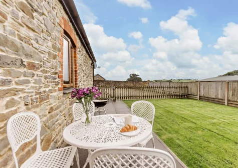 The patio, barbecue, alfresco dining area & garden at Long Horn Barn, Launceston
