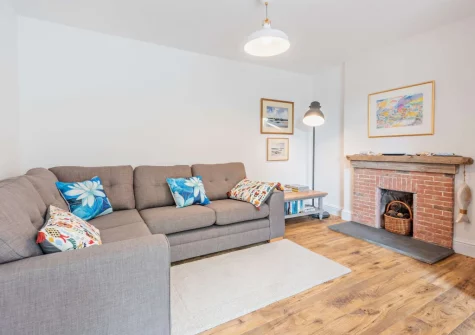 The living area at Loventor Cottage, Instow