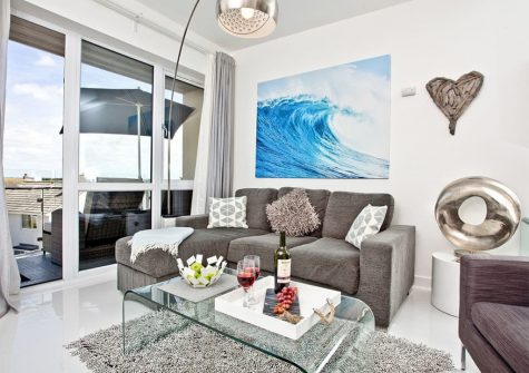 The living area at Luna Blue, Tre Lowen, Newquay