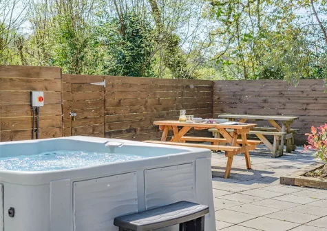 The hot tub, patio & alfresco dining area at Magnolia, Bush