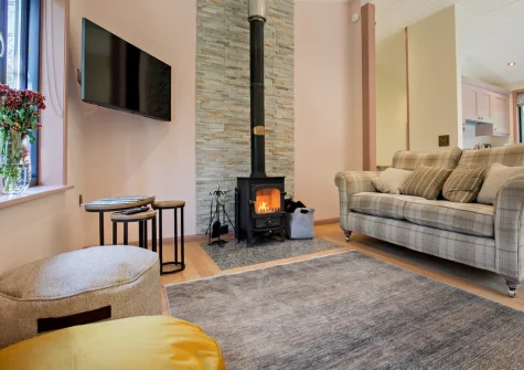 The living area at Margot at Rosehill Lodges, Porthtowan