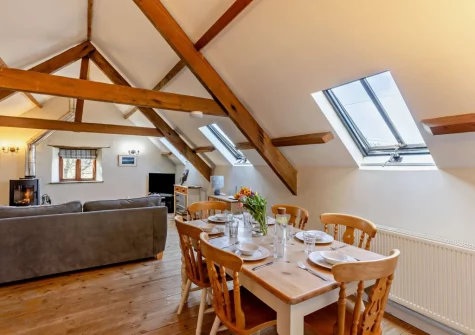 The living & dining area at Marsland Cottage at Cory Farm, Gooseham