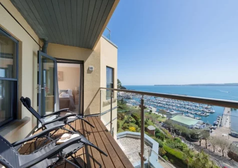 The balcony & outdoor sitting area at Masts A8, Torquay