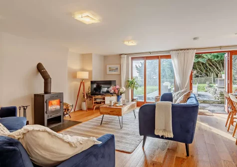 The living area at Meadows, Higher Treyone, Hessenford