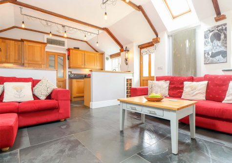 The living area at Meadowview Cottage, Trelash