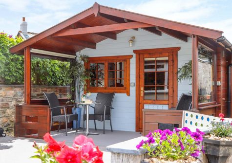 The patio at Meadowview Cottage, Trelash
