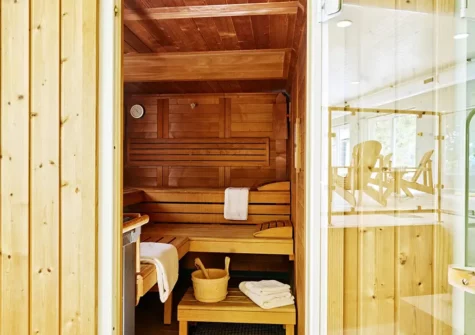 The communal sauna at Gitcombe Estate, Cornworthy