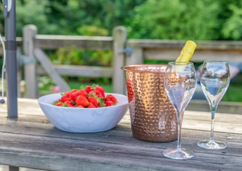 The decked terrace & alfresco dining area at Merlin Lodge, Winnard's Perch