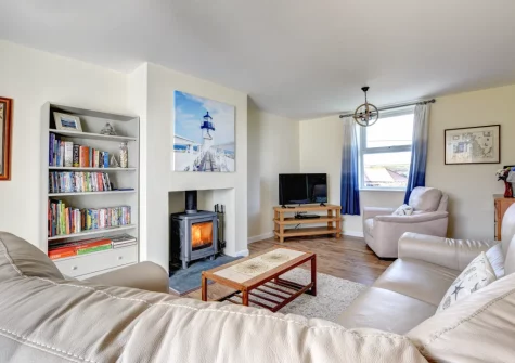 The living room at Merlyn, Porthleven