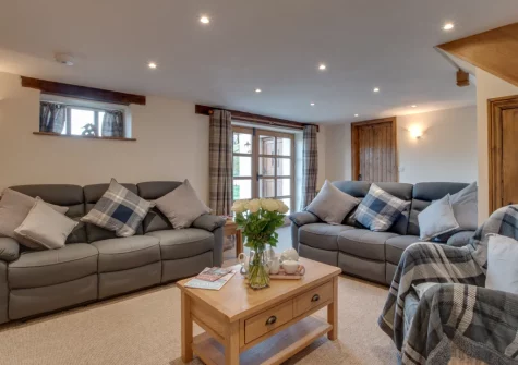The living room at Mill Barn, Bish Mill