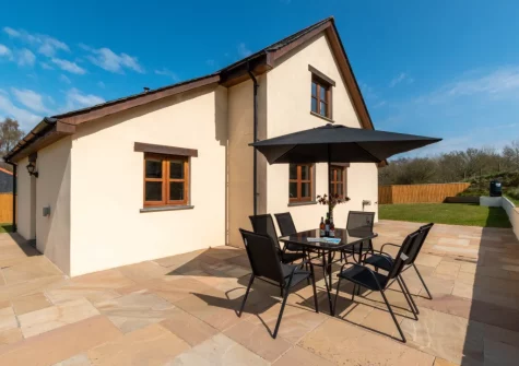 The patio & alfresco dining area at Mill Barn, Bish Mill
