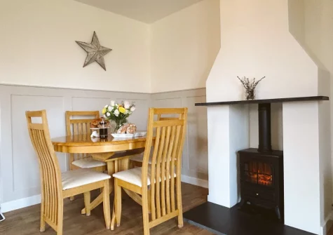 The dining area at Mill View Cottage, Sutcombe
