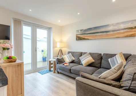 The living area at Millrock Cottage, Woolacombe