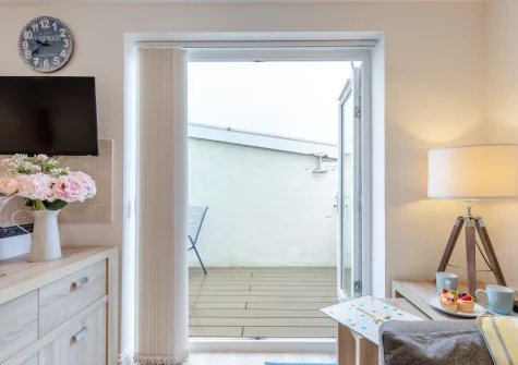 The living area at Millrock Cottage, Woolacombe