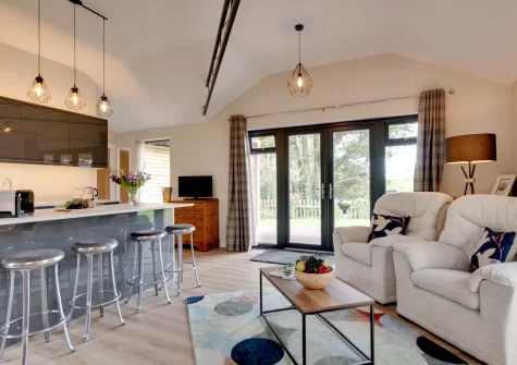 The living area & kitchen at Mimosa, Polsue Gardens, Tresillian