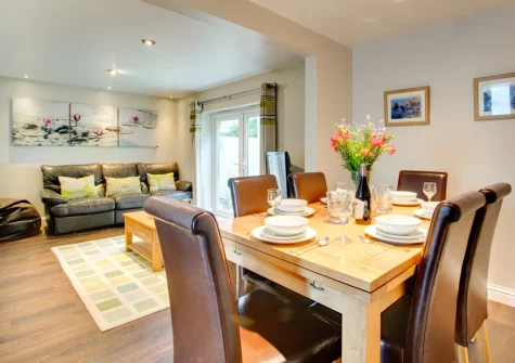 The living & dining area at Minnows, Tregolds