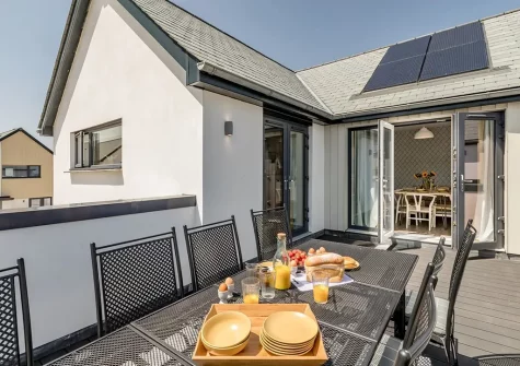 The south facing balcony & alfresco dining area at Mondeville, Westward Ho!