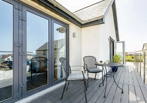The decked balcony & outdoor sitting area at Mondeville, Westward Ho!