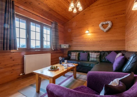 The living area at Moorhen Lodge 18 at Clovelly Lakes, Higher Clovelly