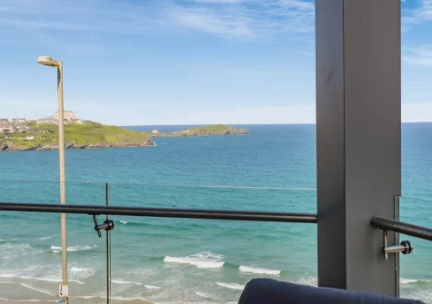 Enjoy far reaching sea views from the balcony & outdoor sitting area at Mordardha, Newquay