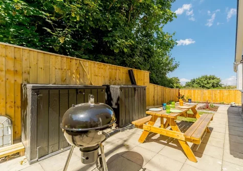 The patio & alfresco dining area at Morethanporth, Newquay