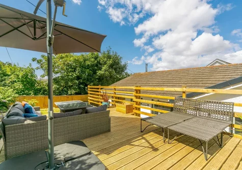 The decked patio & outdoor sitting area at Morethanporth, Newquay