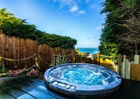 The decked patio & hot tub at Morva, Carbis Bay