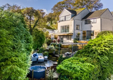 The tiered patio garden is a haven of tranquillity at Morva, Carbis Bay