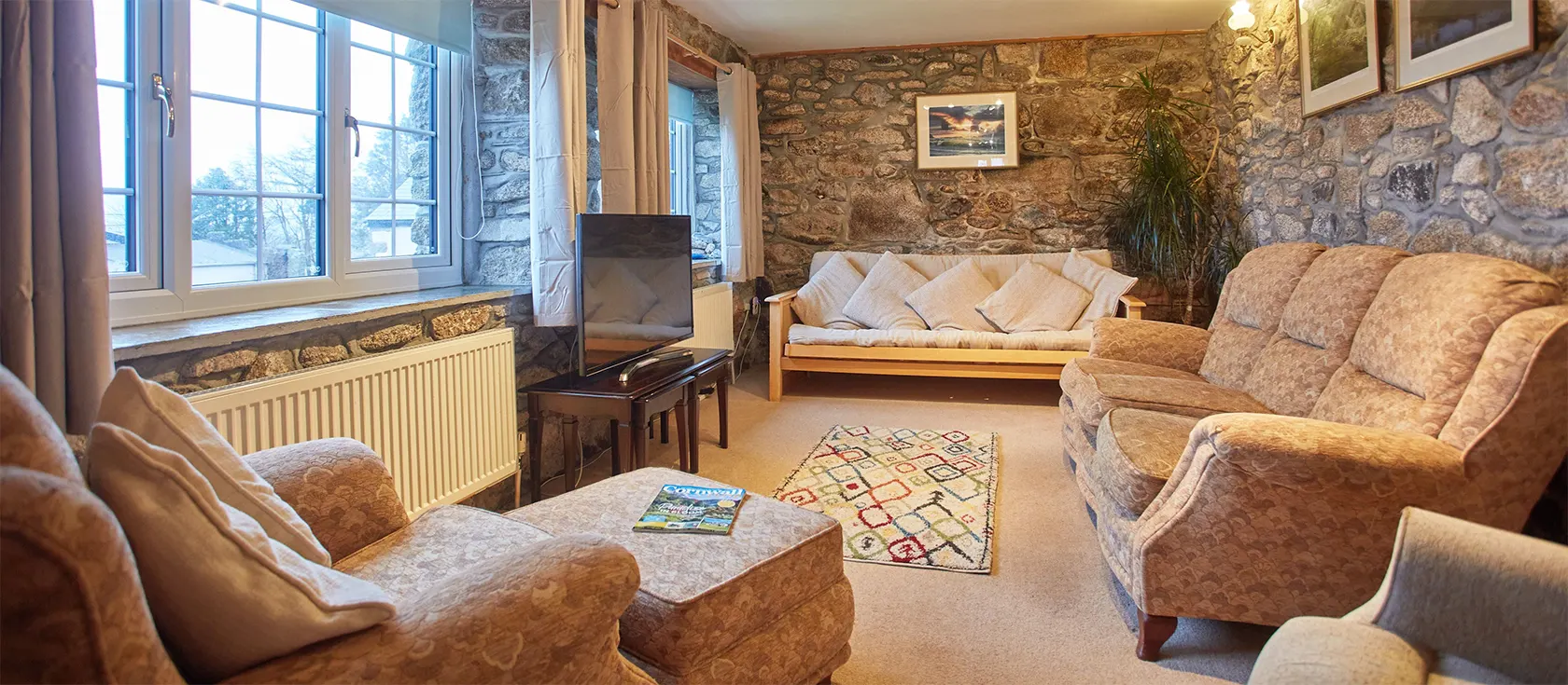 Mum's Cottage is one of a collection of converted barns on Cheesewring Farm, Minions. It's a welcoming space perfect for hikers, dog walkers, and nature lovers. The cosy, two-bedroom cottage has exposed stone walls and atmospheric, beamed ceilings.