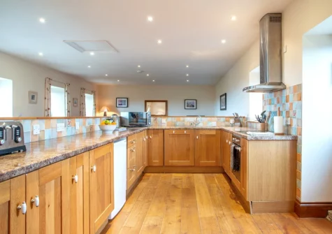 The kitchen at Munnings Barn at Tregurnow Farm, Lamorna