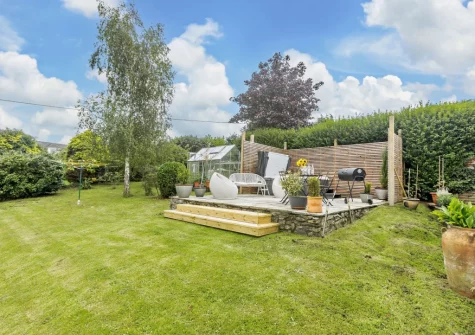 The patio & large garden at Mystique Cottage, Bideford
