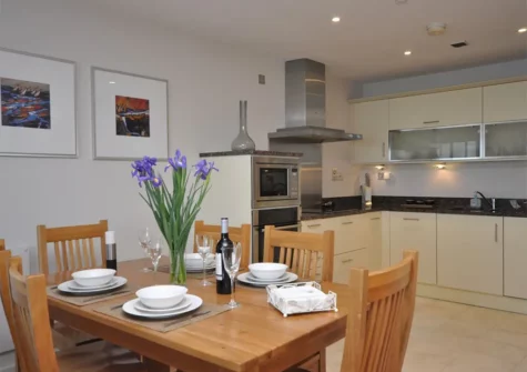 The kitchen & dining area at Nassau Beach View, Nassau Court, Westward Ho!