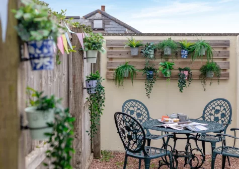 The alfresco dining area & courtyard garden at Nelson View, Westward Ho!