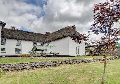 The outdoor sitting area & garden at Nethercott Manor, Rose Ash