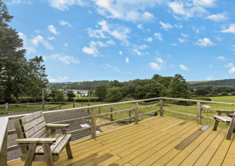 The decked patio & outdoor sitting area at Netherdowns Shippon, Weare Giffard