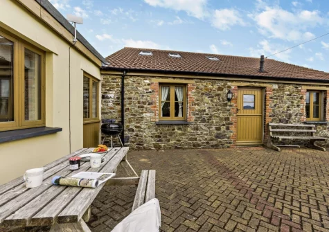 The patio, barecue & alfresco dining area at Netherdowns Shippon, Weare Giffard