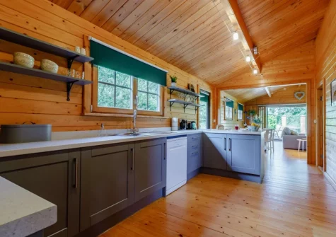 The kitchen at Newhaven Cabin, Branscombe
