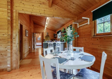 The dining area at Newhaven Cabin, Branscombe